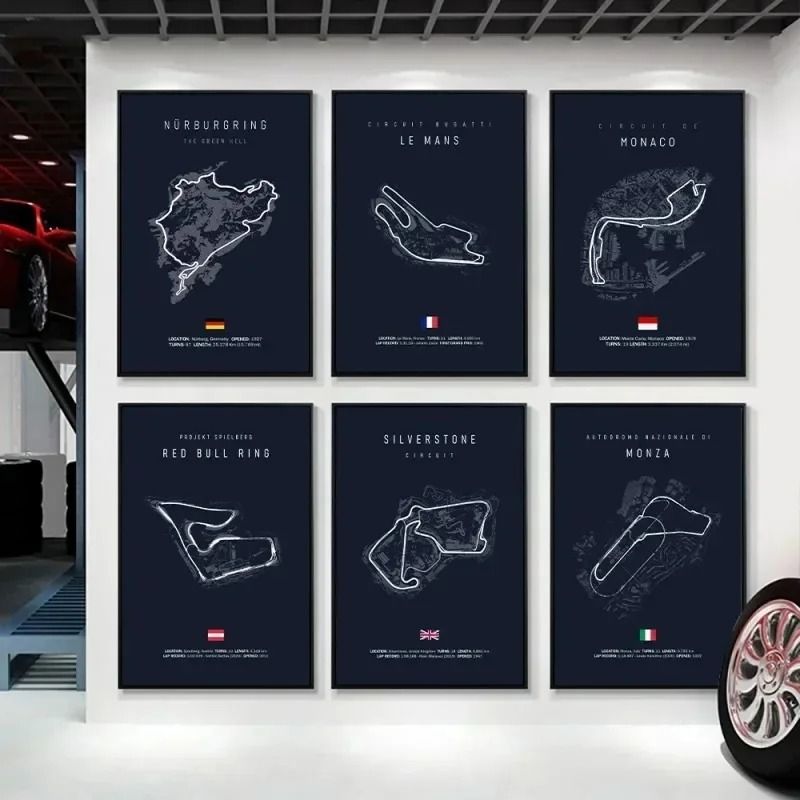 F1 Track Circuit Wall Art – Minimalist Motorsport Canvas Painting for Home Decor and Race Fans
