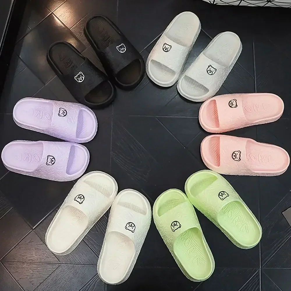 EVA Womens Slippers, Cute Bear Decoration, Lightweight Non-Slip Flat Slippers for Bathroom & Home Use, Ultra Soft