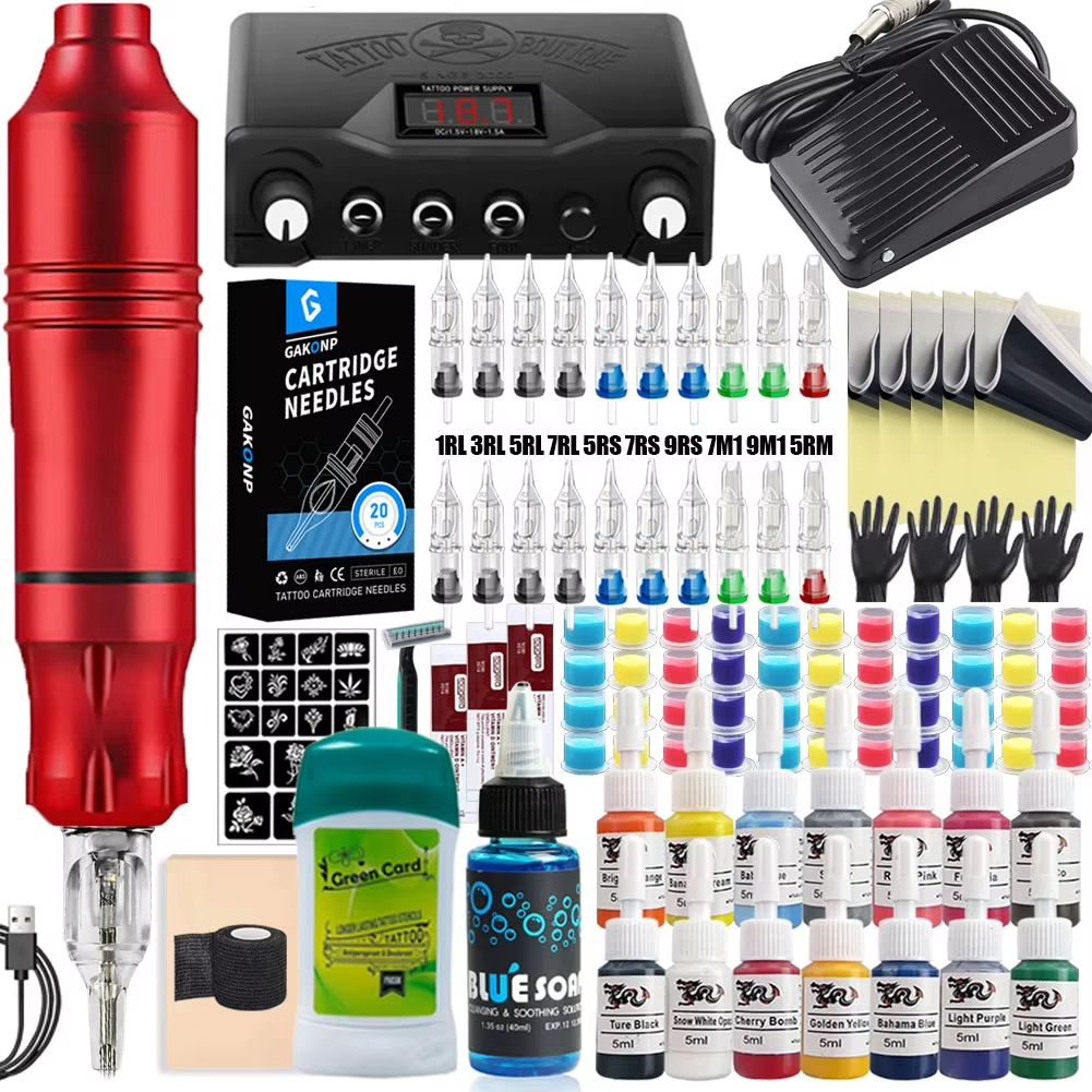 Professional Rotary Tattoo Machine Kit – Complete Tattoo Pen Set with Power Supply & Needles