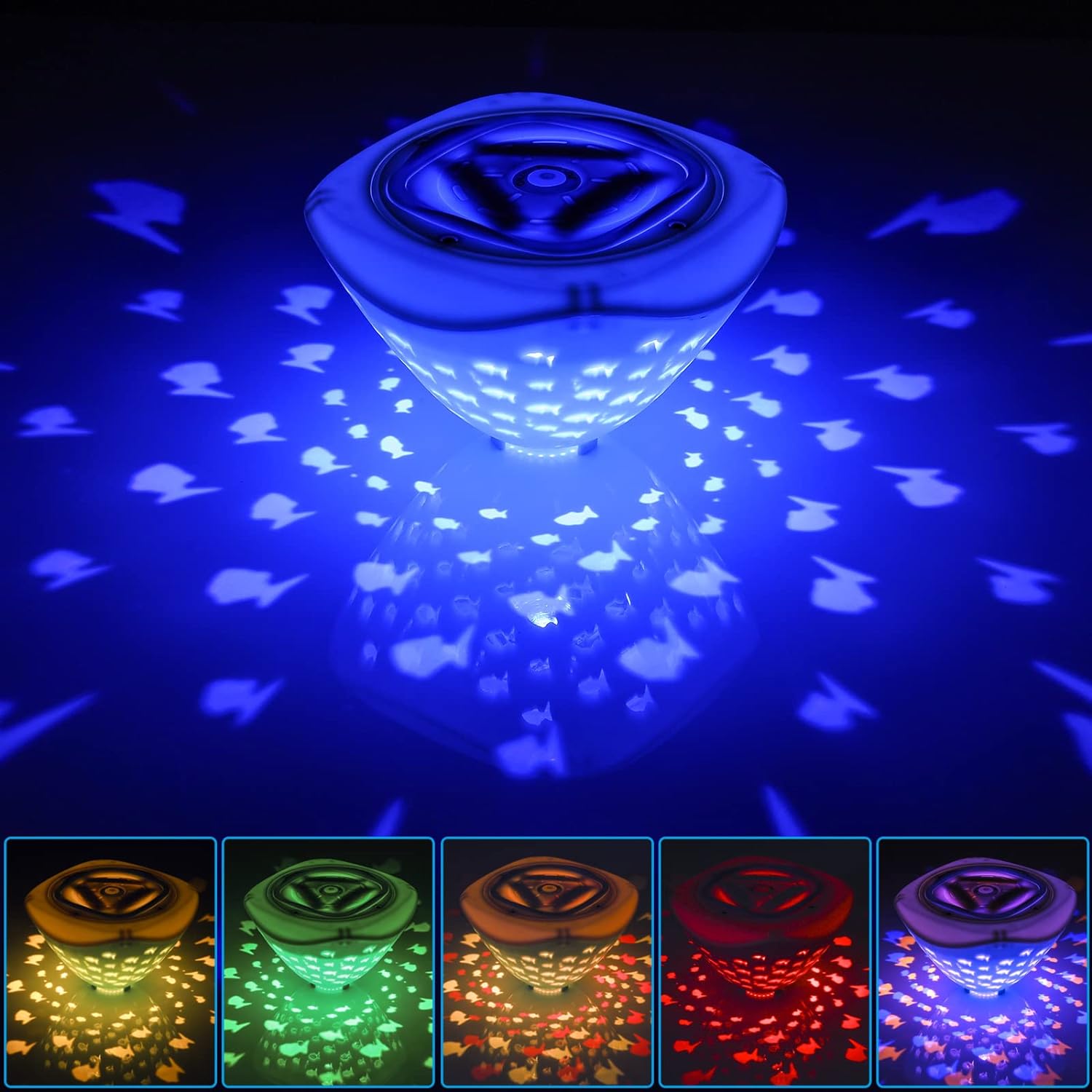 Floating Swim Pool Lights, Waterproof Colorful Battery-Operated Submersible Pond & Bathtub Light Fish Projector for Kid