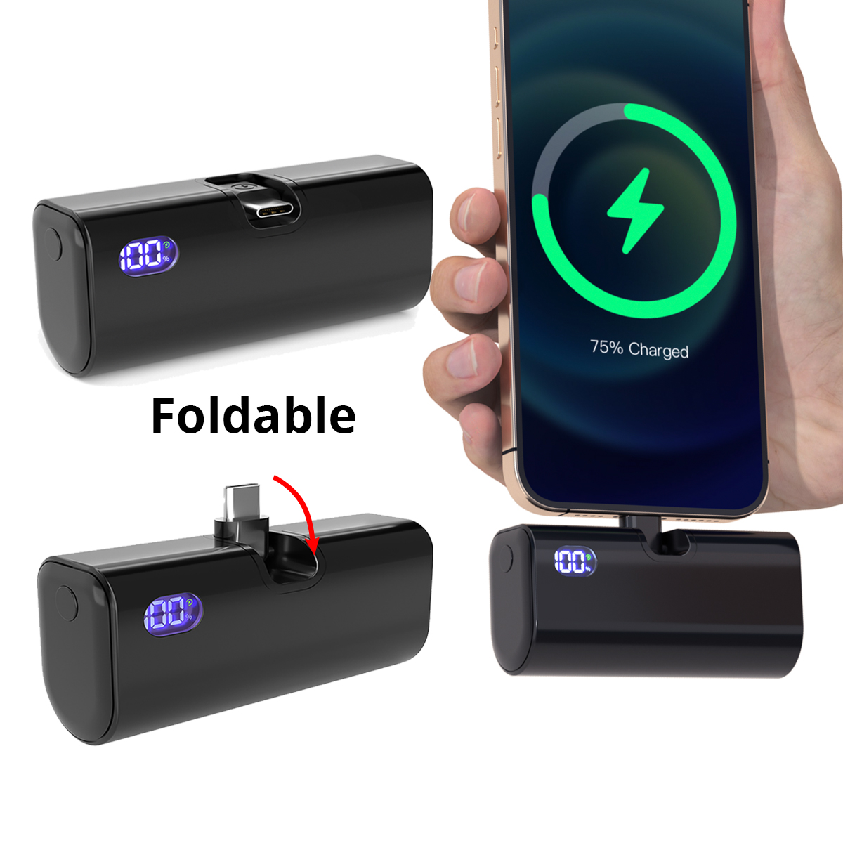 Fast Charging Portable Charger, Mini Power Bank USB-C / Lightning, External Battery Powerbank for iPhone Xiaomi Samsung