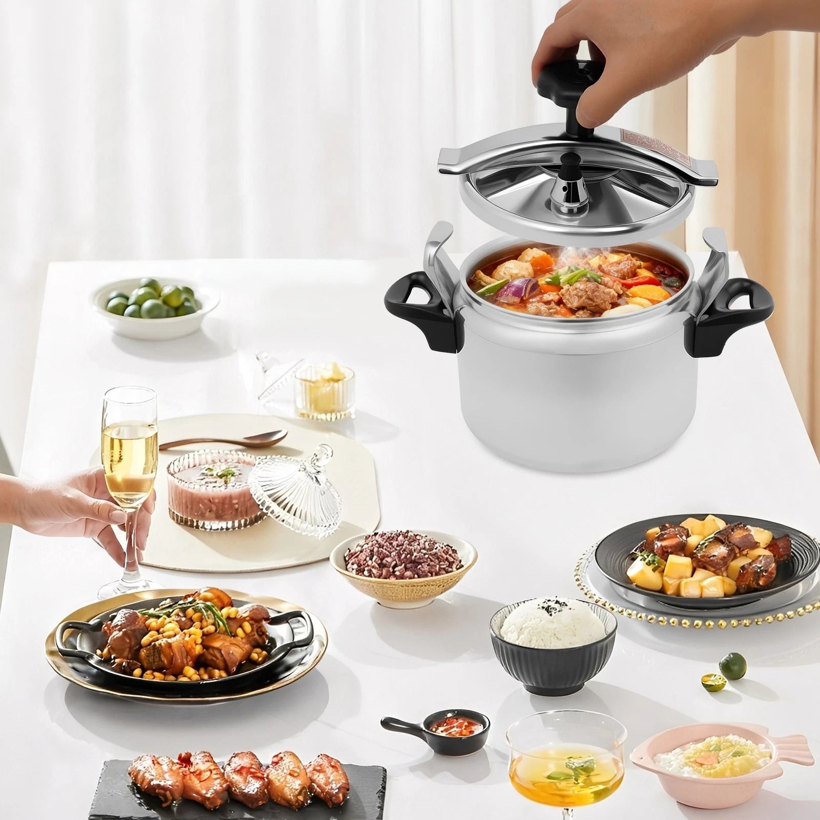 Tabletop Stove Top Pressure Cooker Pot with Aluminum Alloy Designs