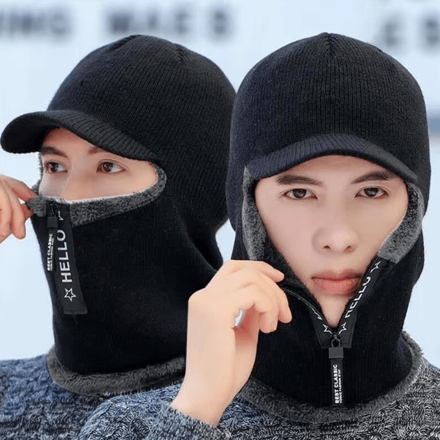Winter Wool Hat and Scarf Set with Ear Protection and Windproof Visor