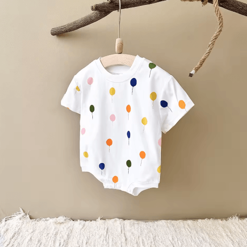Balloon Print Baby Summer Romper – Soft cotton infant bodysuit