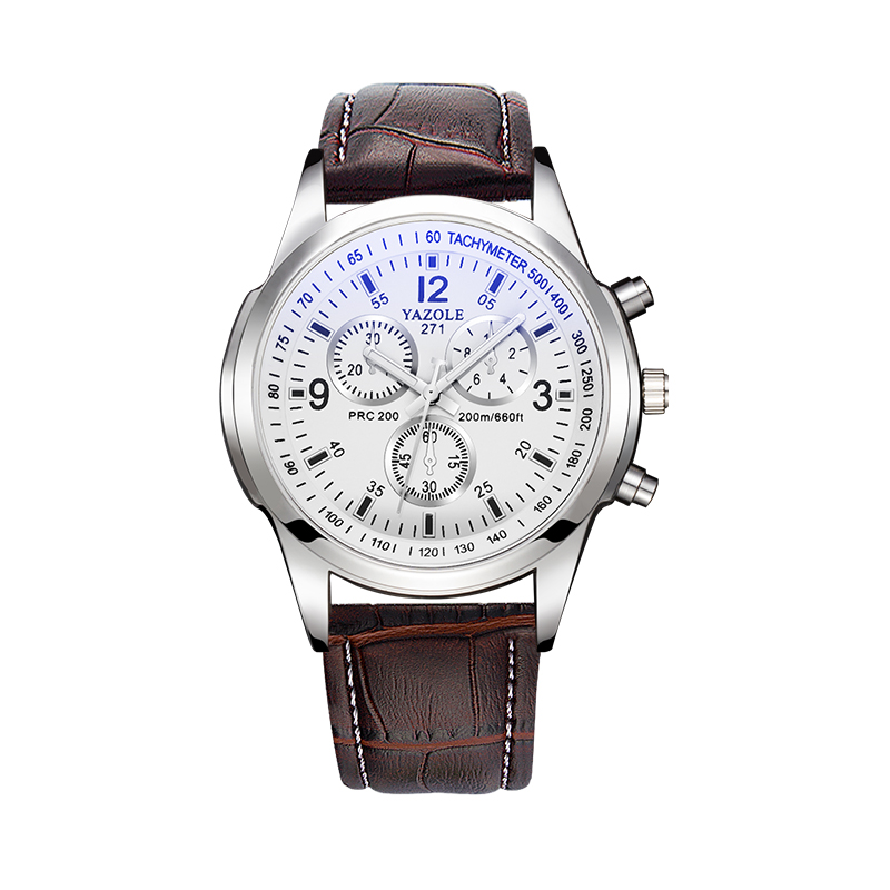 Men's Quartz Watch Blue Dial Waterproof Business Casual Leather Strap Watch