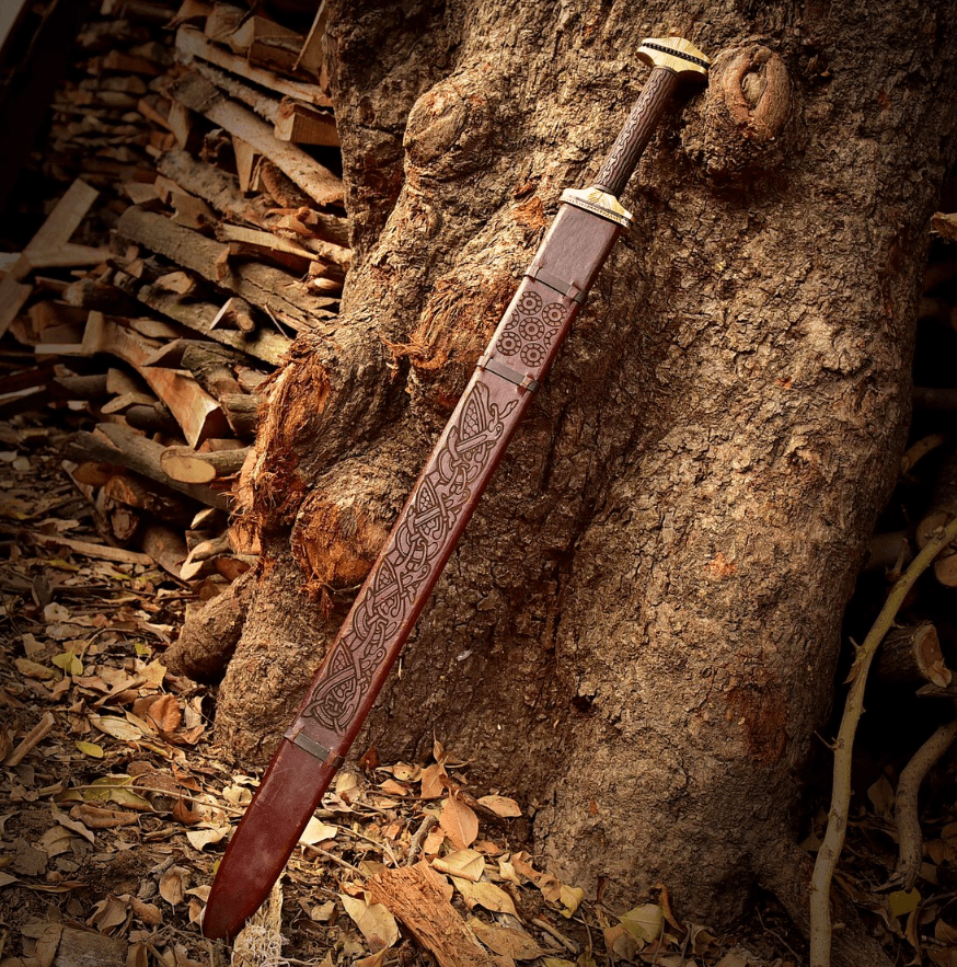 Unique Viking Sword | Handmade Norse Longsword with Engraved Leather Sheath | Birthday & Holiday Gift
