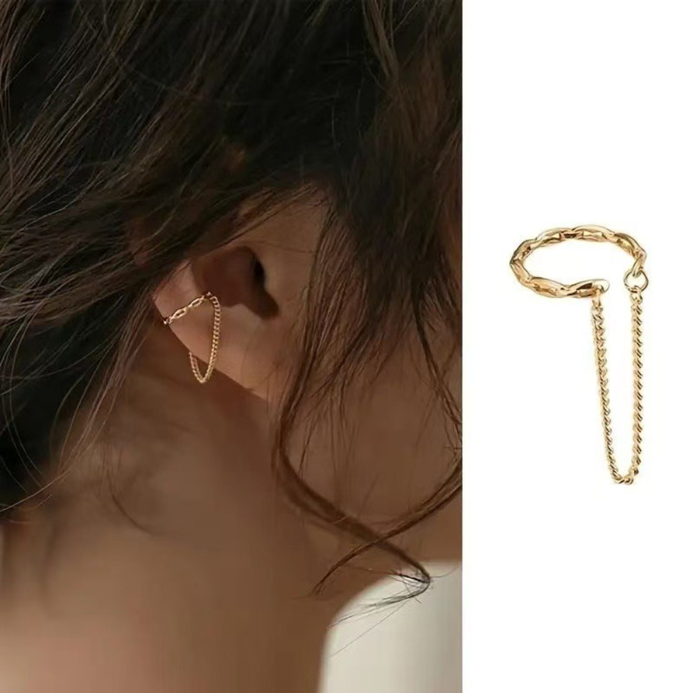 No Piercing Ear Chain Cuff Earrings for Women, Fake Piercing Earcuff Clips, Fashion Jewelry for Girls