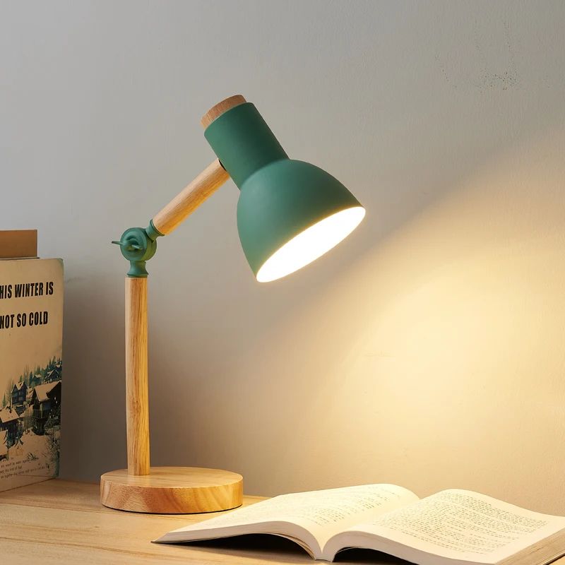 Nordic Wooden LED Desk Lamp – Adjustable Head Eye Protection Bedside Light