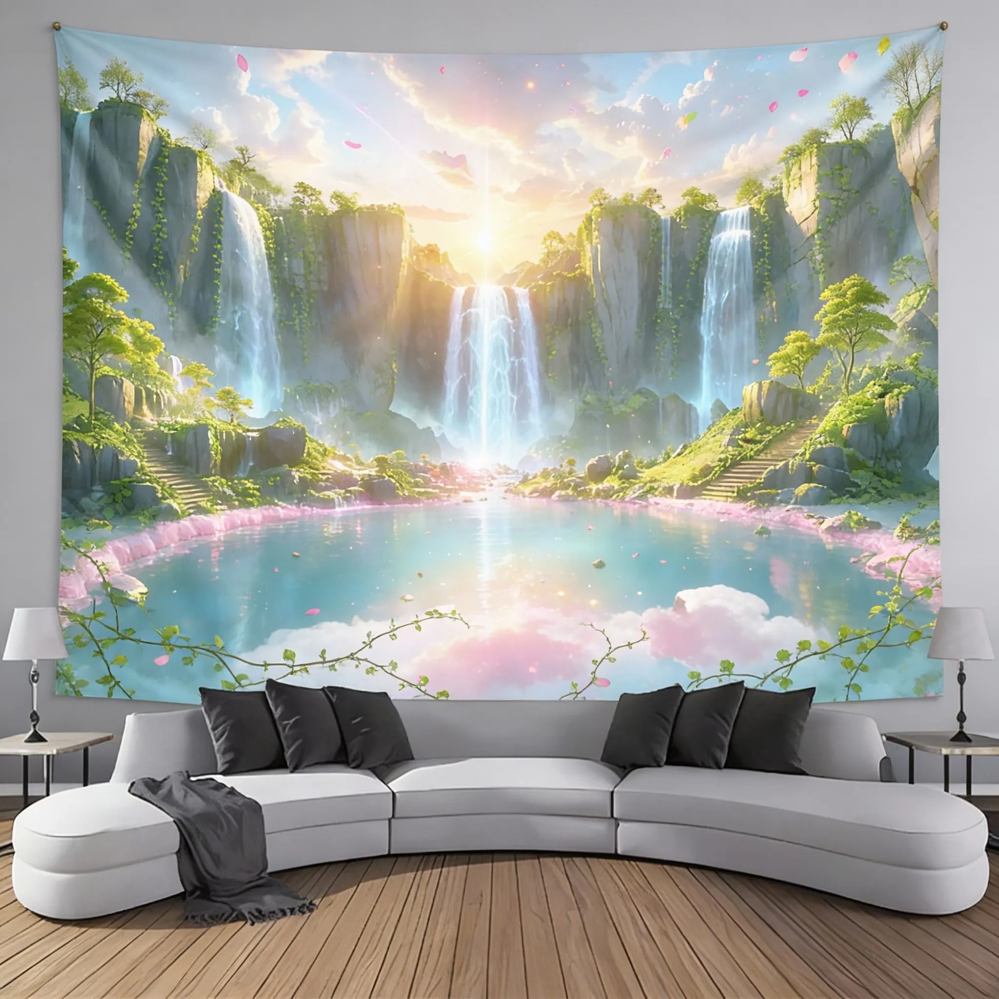 Landscape Waterfall Canyon Tapestry – High-Definition Elemental Architectural Sculpture