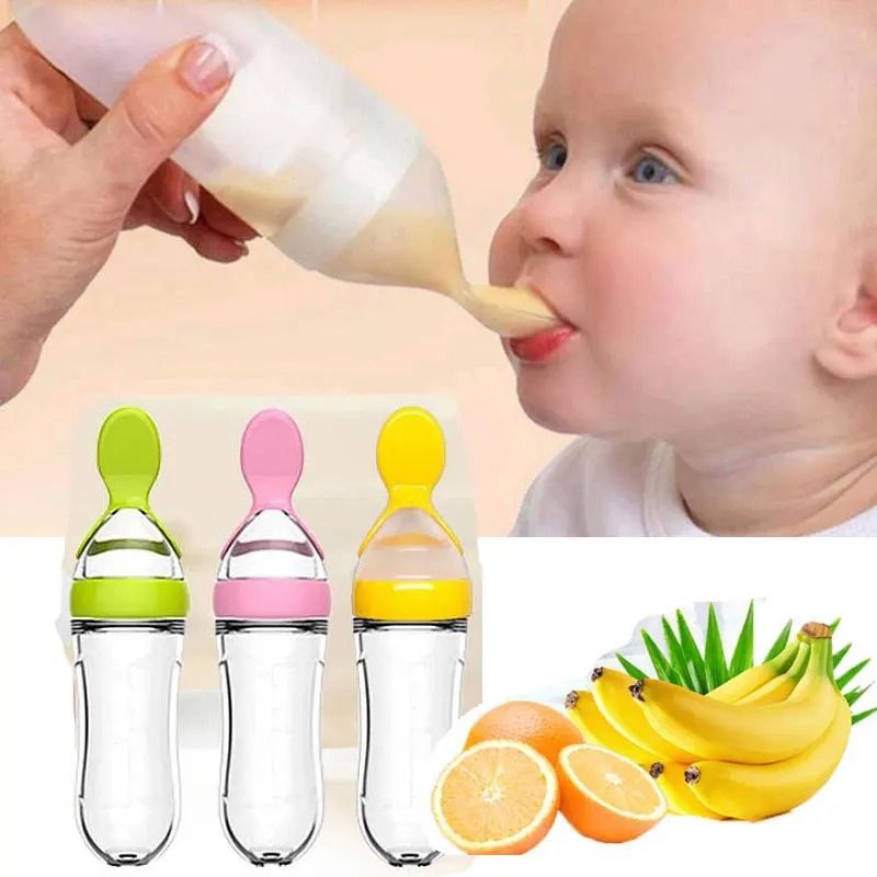 Silicone Baby Feeding Bottle with Squeeze Spoon for Rice Cereal and Milk