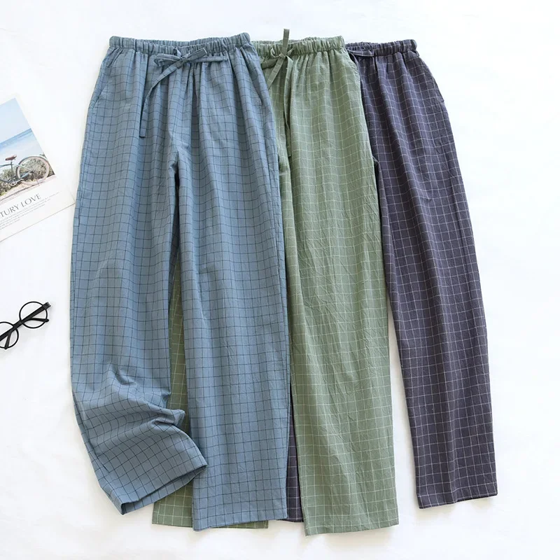 Men's Plaid Pajama Pants, Cotton, Loose-Fitting, Long Trouser for Spring and Summer, Plus Size