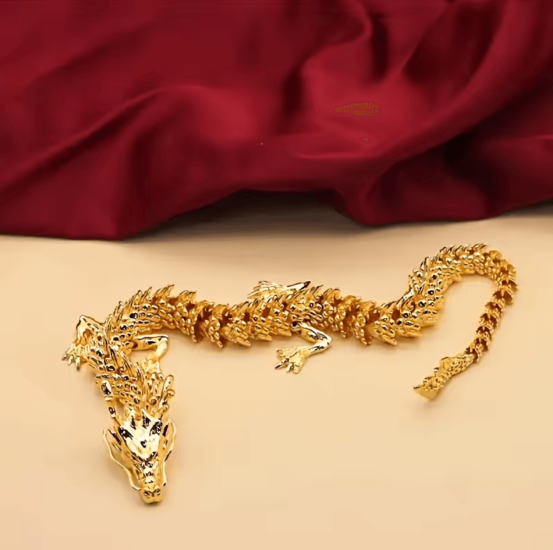Majestic 3D Alloy Golden Dragon Statue with Movable Limbs – Symbol of Power & Good Luck