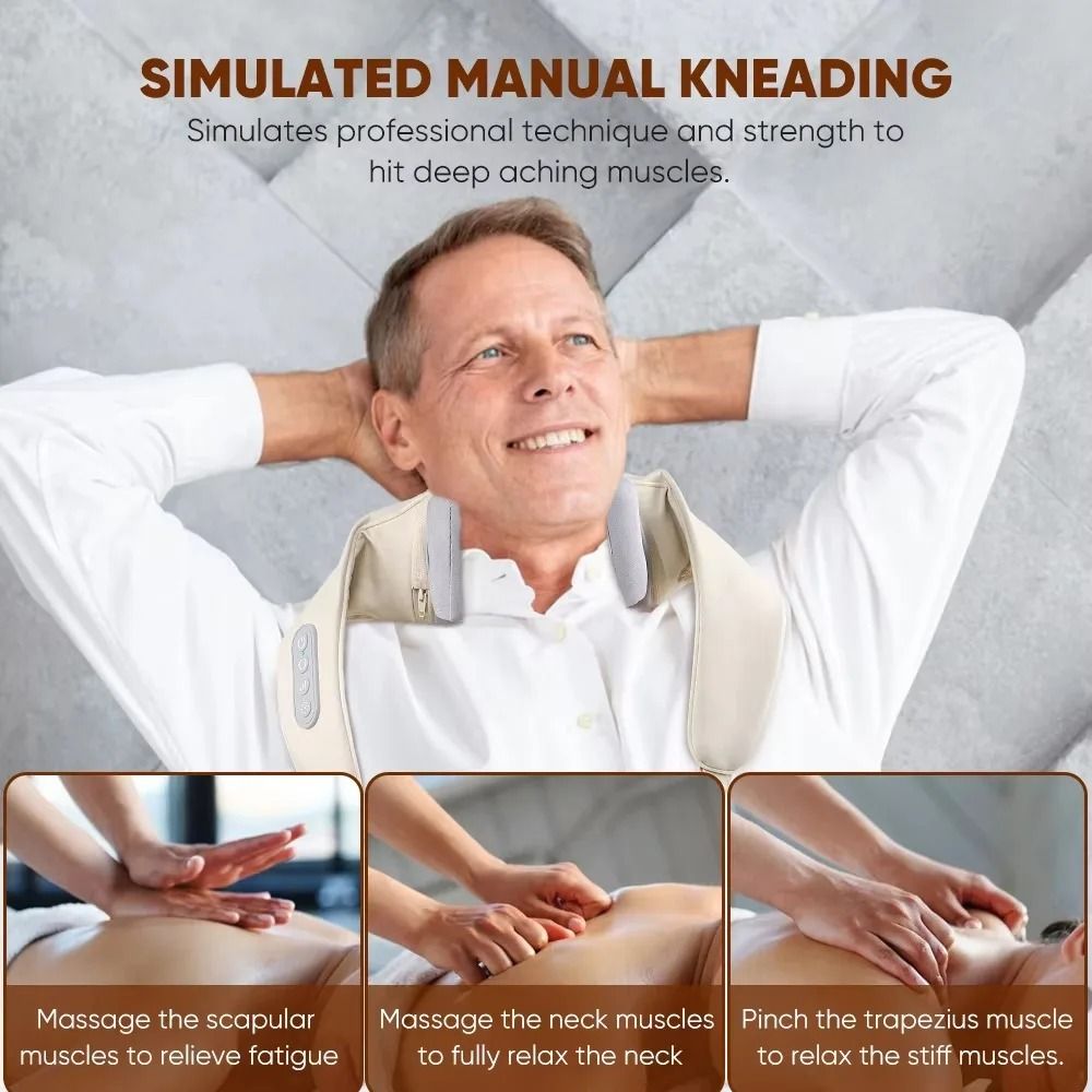 Wireless Neck and Back Massager with Heat and 3D Kneading