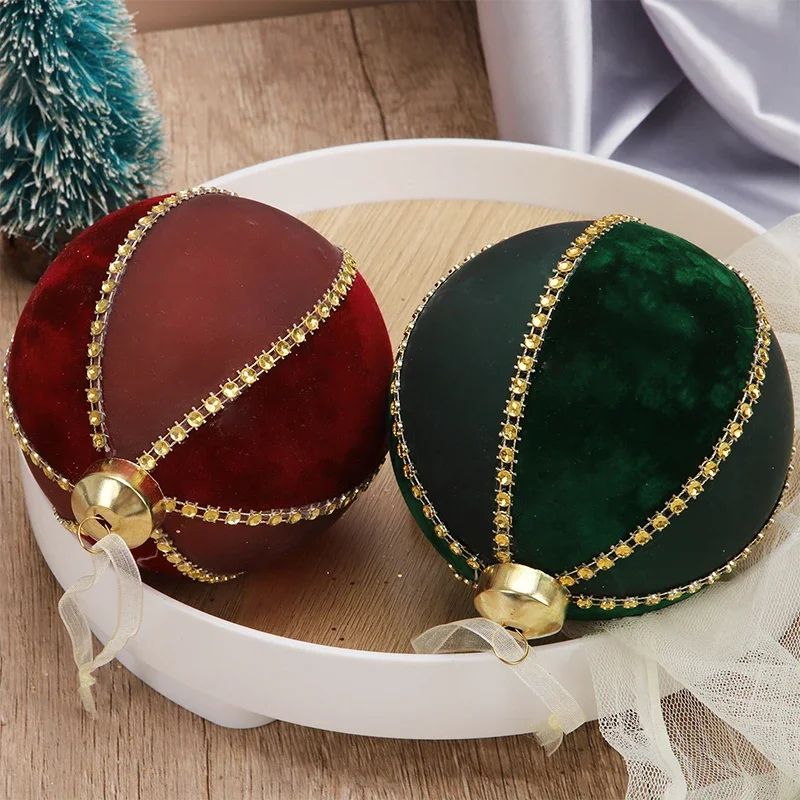 Flocked Glass Christmas Ball Ornaments with Rhinestones
