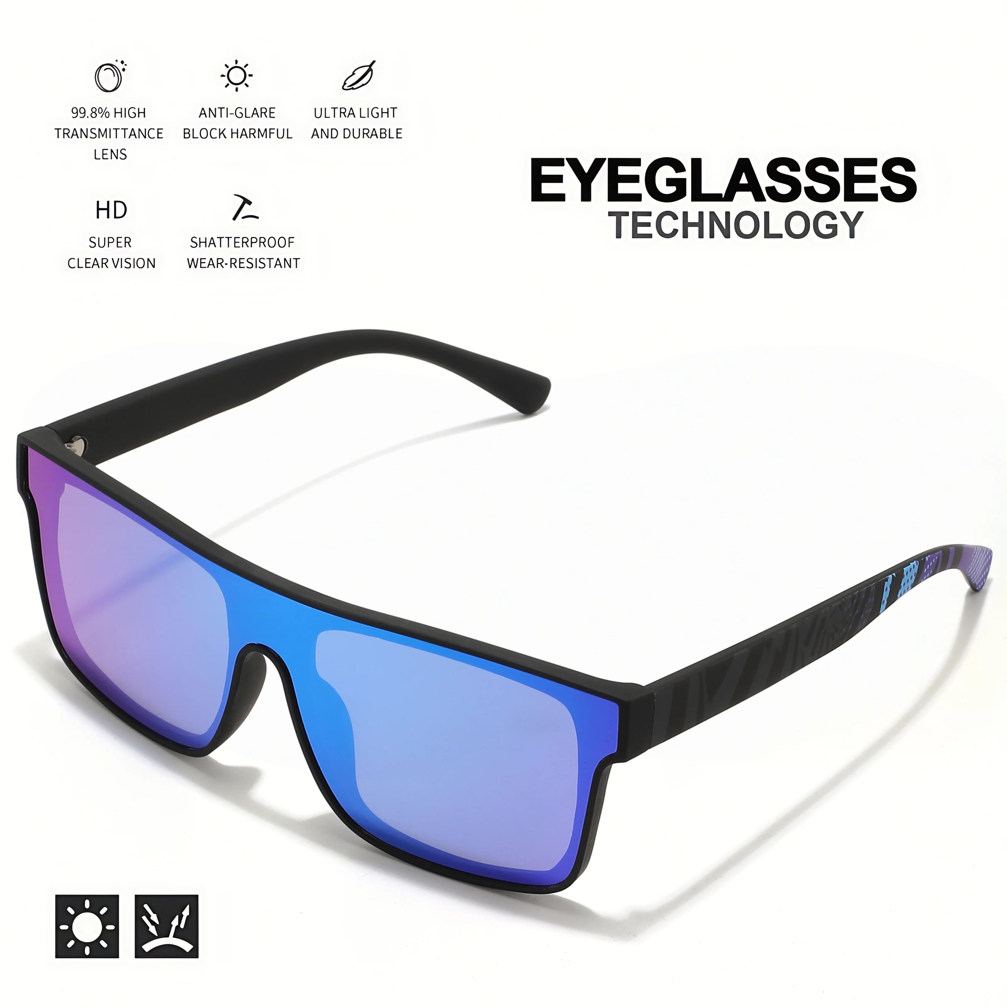 Colorful Square Sports Sunglasses UV400, One-Piece Lens Unisex Outdoor Glasses for Cycling, Hiking & Beach