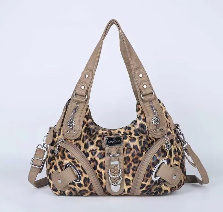 Angelkiss Leopard Print Women's Shoulder Bag Top-Handle Satchel Large Tote Purse