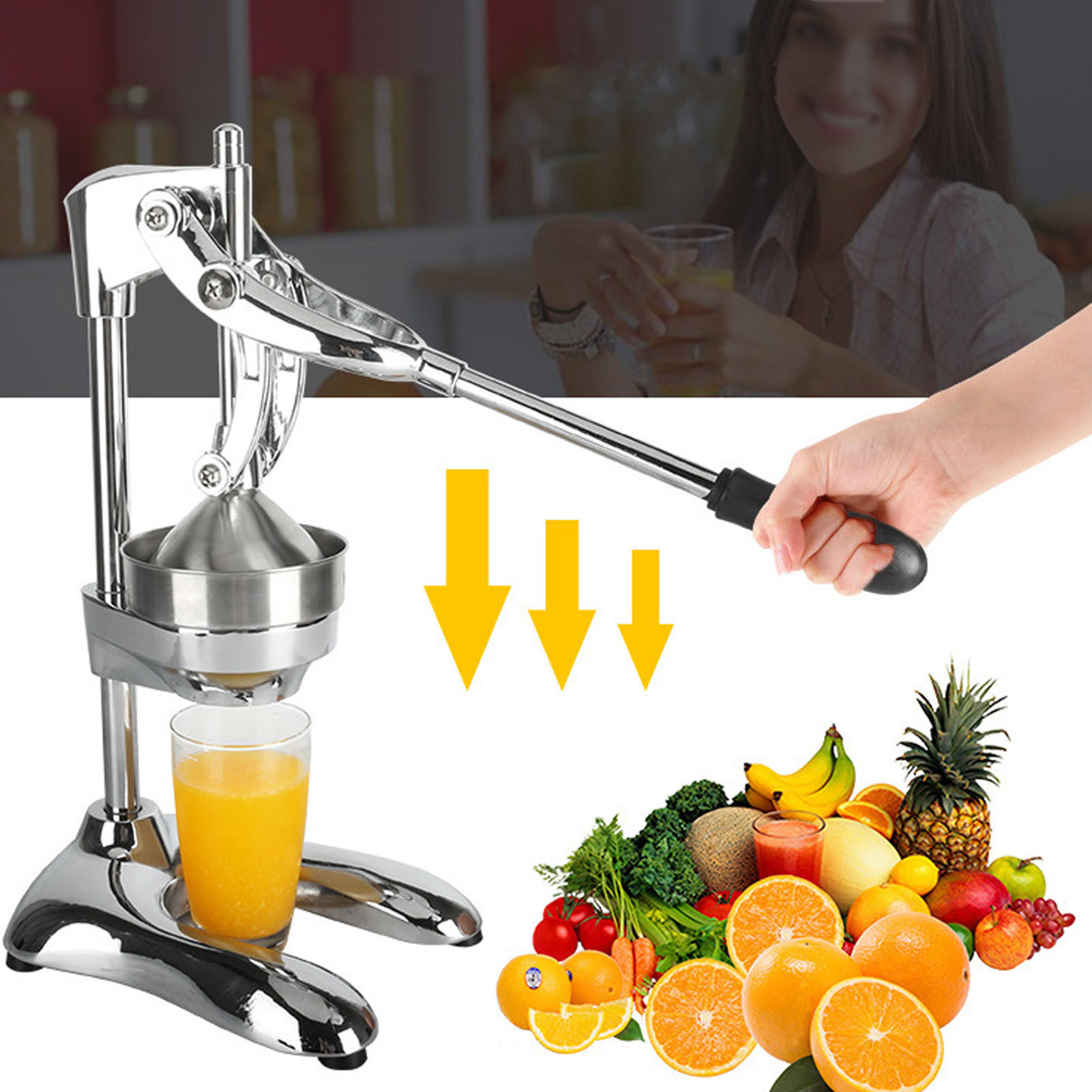 Stainless Steel Manual Press Juicer Eco-Friendly Orange Citrus Hand Squeezer with U-Shaped Base for Easy Juicing
