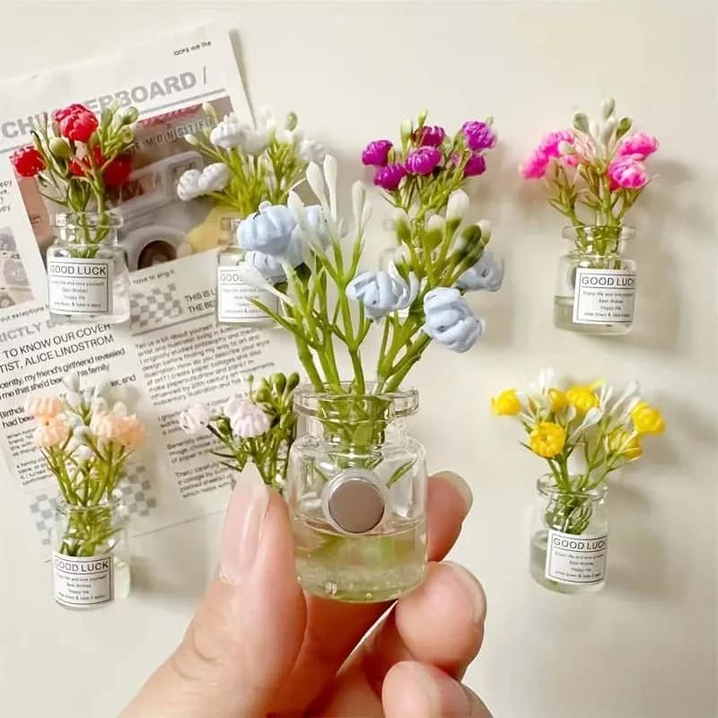 Cute Mini Vase Fridge Magnets 3D Refrigerator Decoration Set