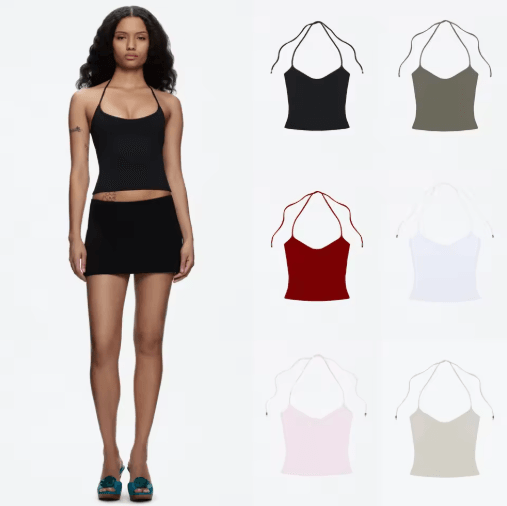 Open Back Halter Camisole with Metal Accents – Stretchy Sexy Summer Tank for Women