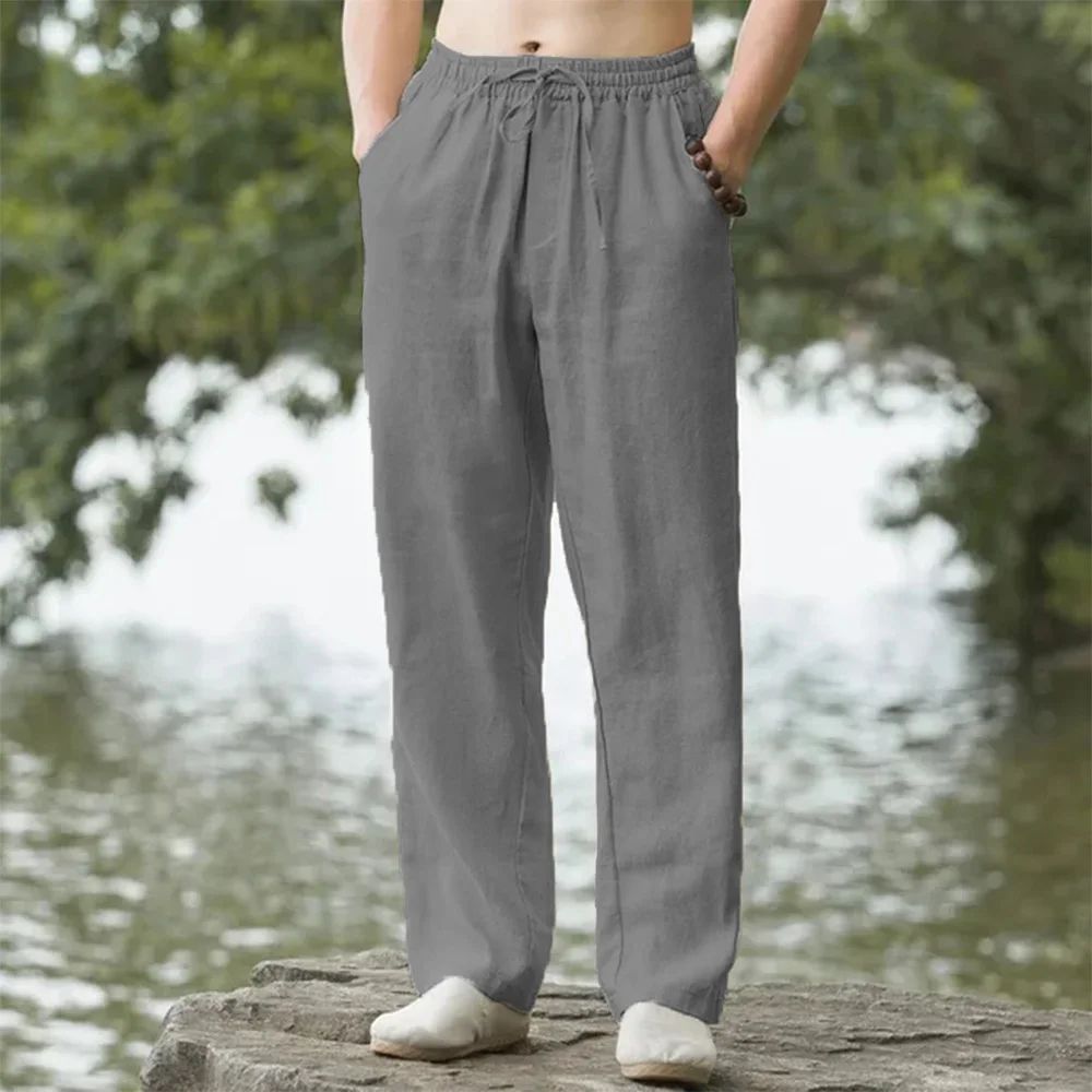 Men's Cotton Linen Beach Jogger Pants – Casual Loose Summer Streetwear Vacation Trousers