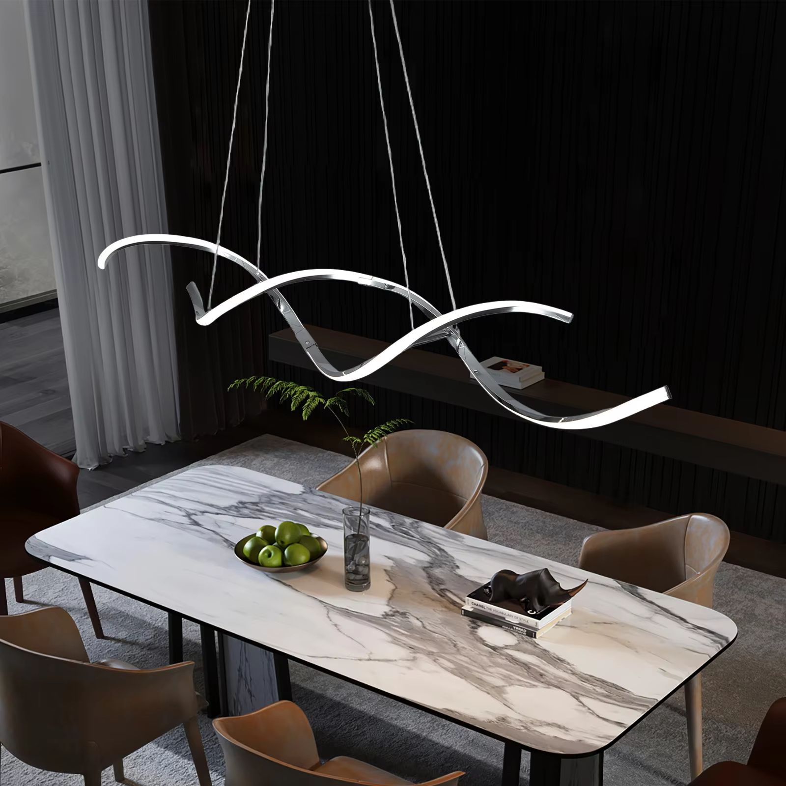 Modern Linear LED Chandelier Minimalist Dining Room Pendant Light Fixture