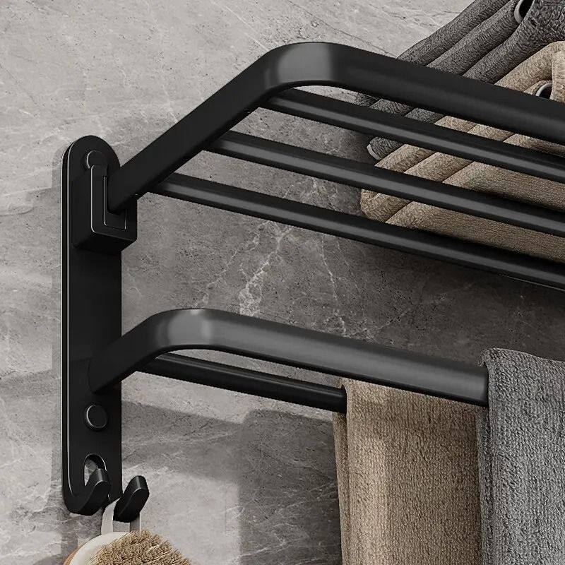 50CM Folding Towel Rack Wall Mount Aluminum Bathroom Towel Holder with Hook