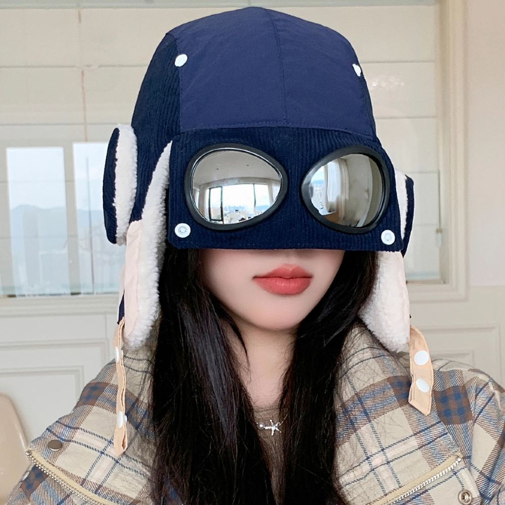 Winter Hat For Women, Warm Bomber Cap With Earflap, Plush Fur Dandy Hat With Goggles.
