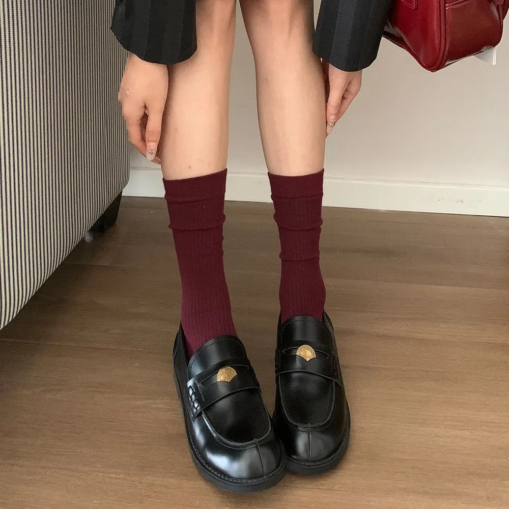Trendy Striped Angola Red Pile Up Socks Thin Summer Ankle Socks JK Simple Stacked Socks