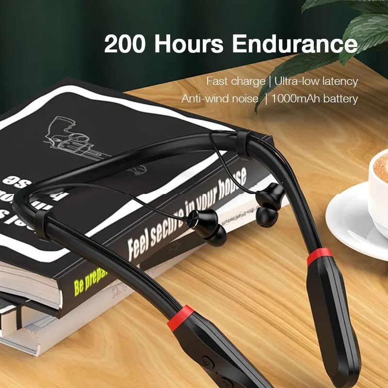 Eardeco 200 Hour Bluetooth Neckband Headphones with Bass and Mic