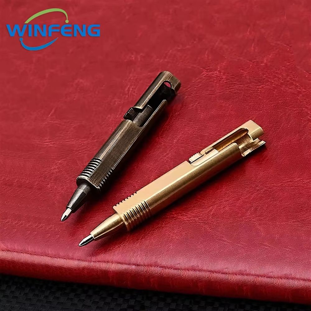 Retro Brass Mini Bolt Action Pen Compact EDC Tactical Ballpoint Pen