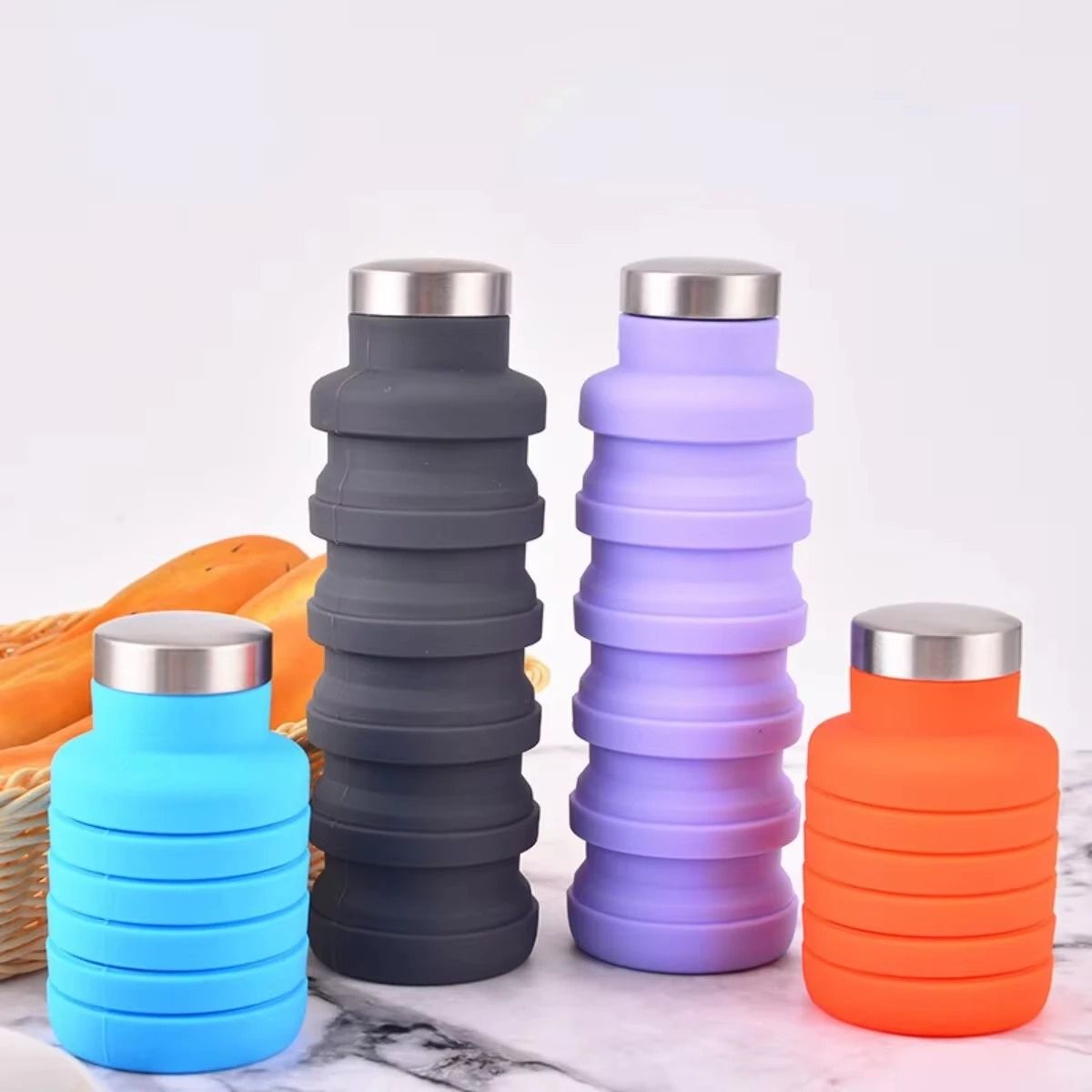 Collapsible Silicone Water Bottle With Folding Design For Outdoor Hiking And Travel