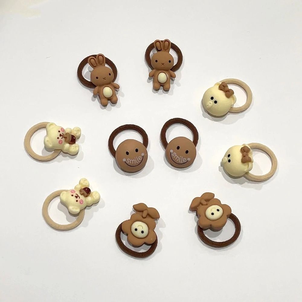 10-Piece Baby & Toddler Hair Tie Set – No-Hurt Elastic Mini Scrunchies with Cute Cartoon Bears, Rabbits & Flowers