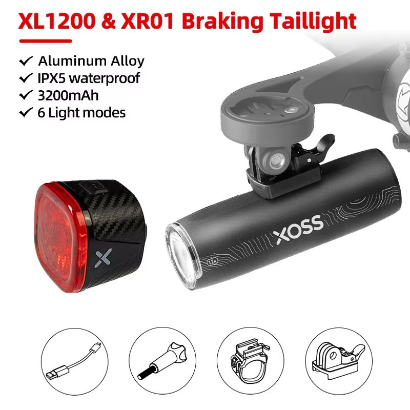 XOSS XL1200 Bike Headlight – 200–3000 Lumen Waterproof Rechargeable Front Bicycle Light with Aluminum Body