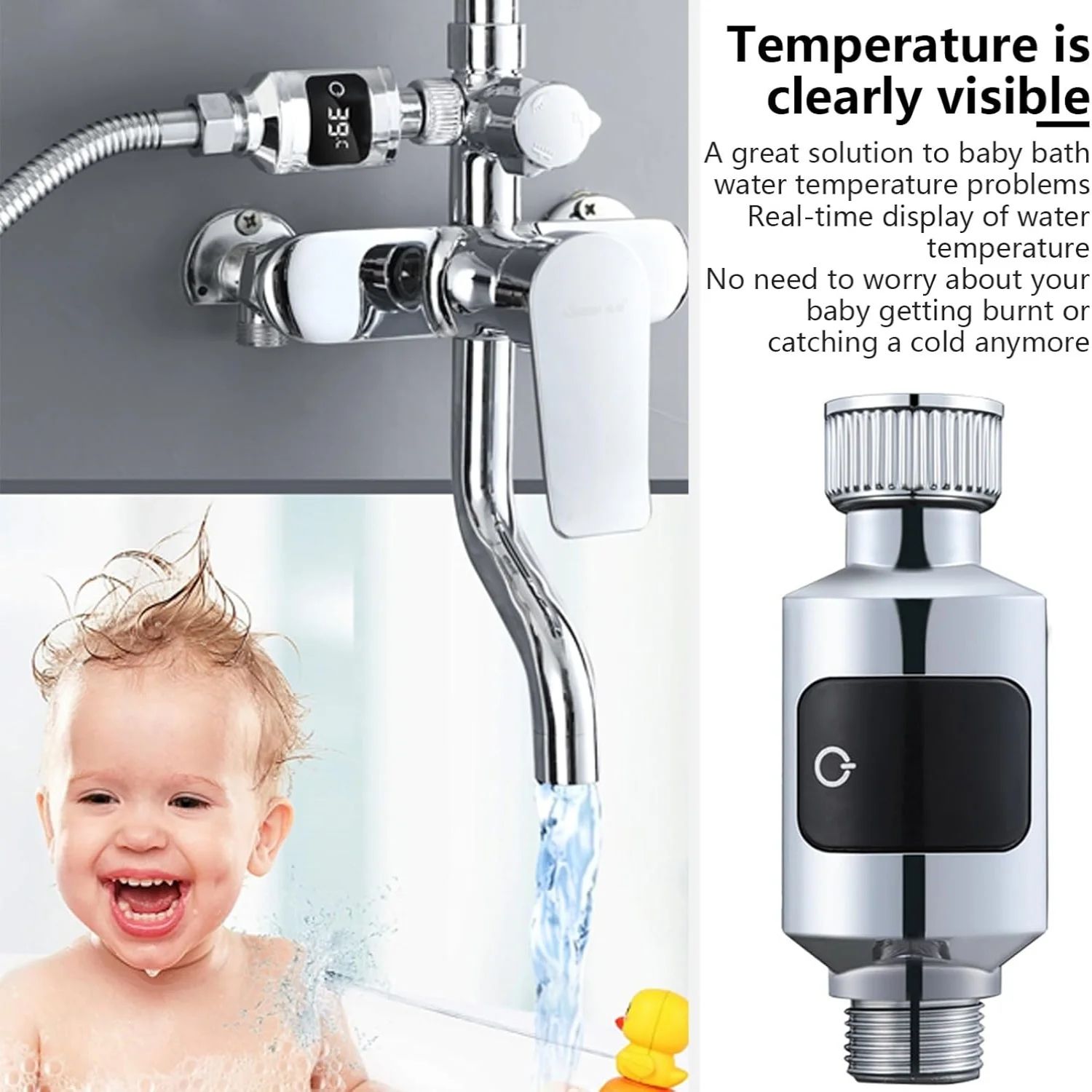 Hydro-Powered Digital Shower Thermometer with LED Temperature Display