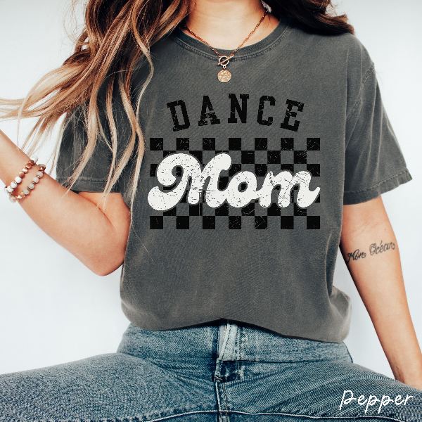 Dance Mom Checkered Shirt Retro Graphic Tee Trendy Recital Mom T-Shirt Casual Womens Top