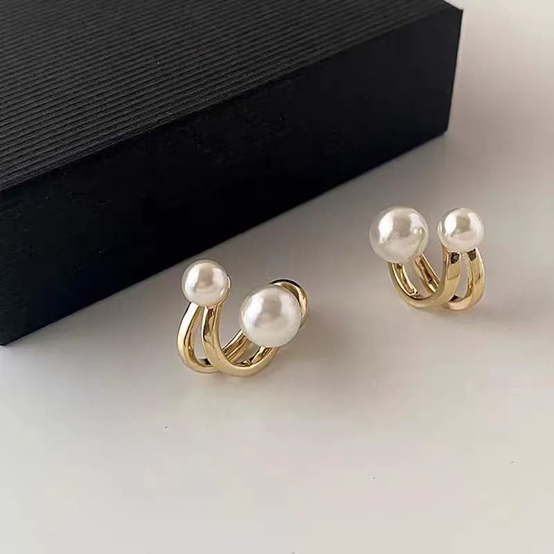 Irregular Pearl Double Hoop Stud Earrings