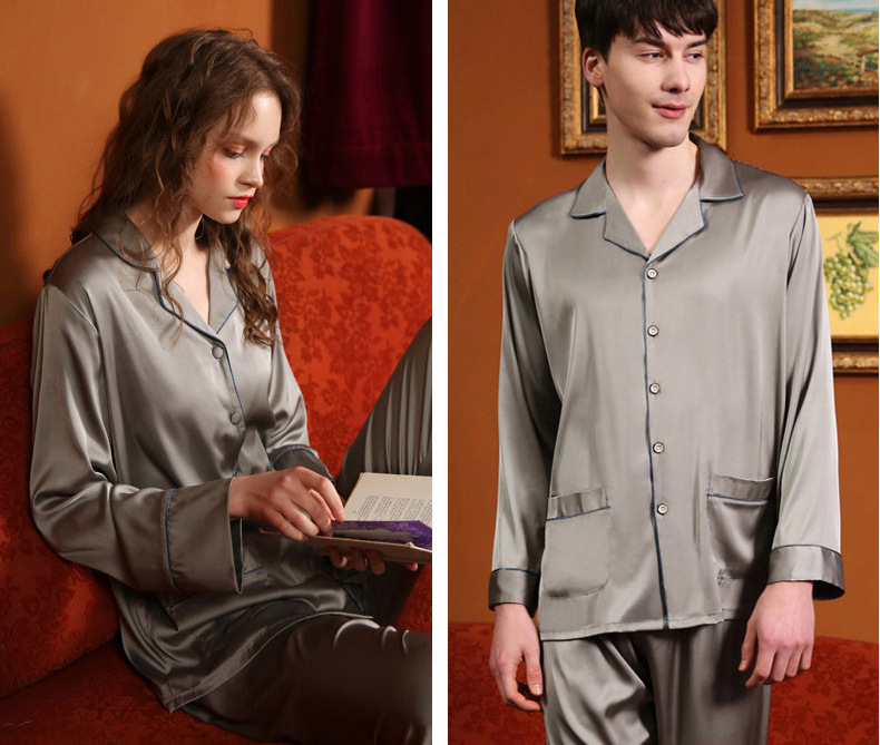 High Quality Couple Pajamas, Women Ice Silk Loungewear, Men Satin Sleepwear Set, Classic Autumn Summer Pajama Suit Unise