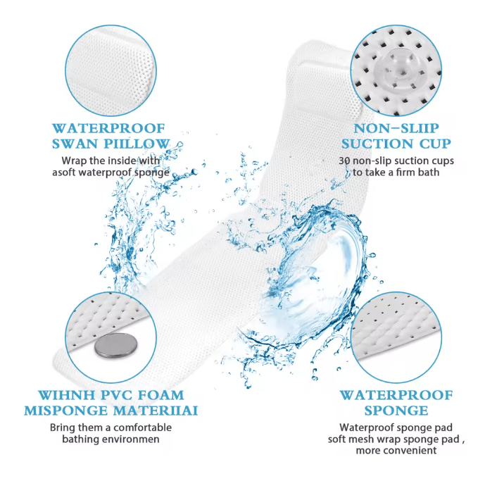 Extra Long Full Body Bath Mat Massage Cushion with Head and Neck Support