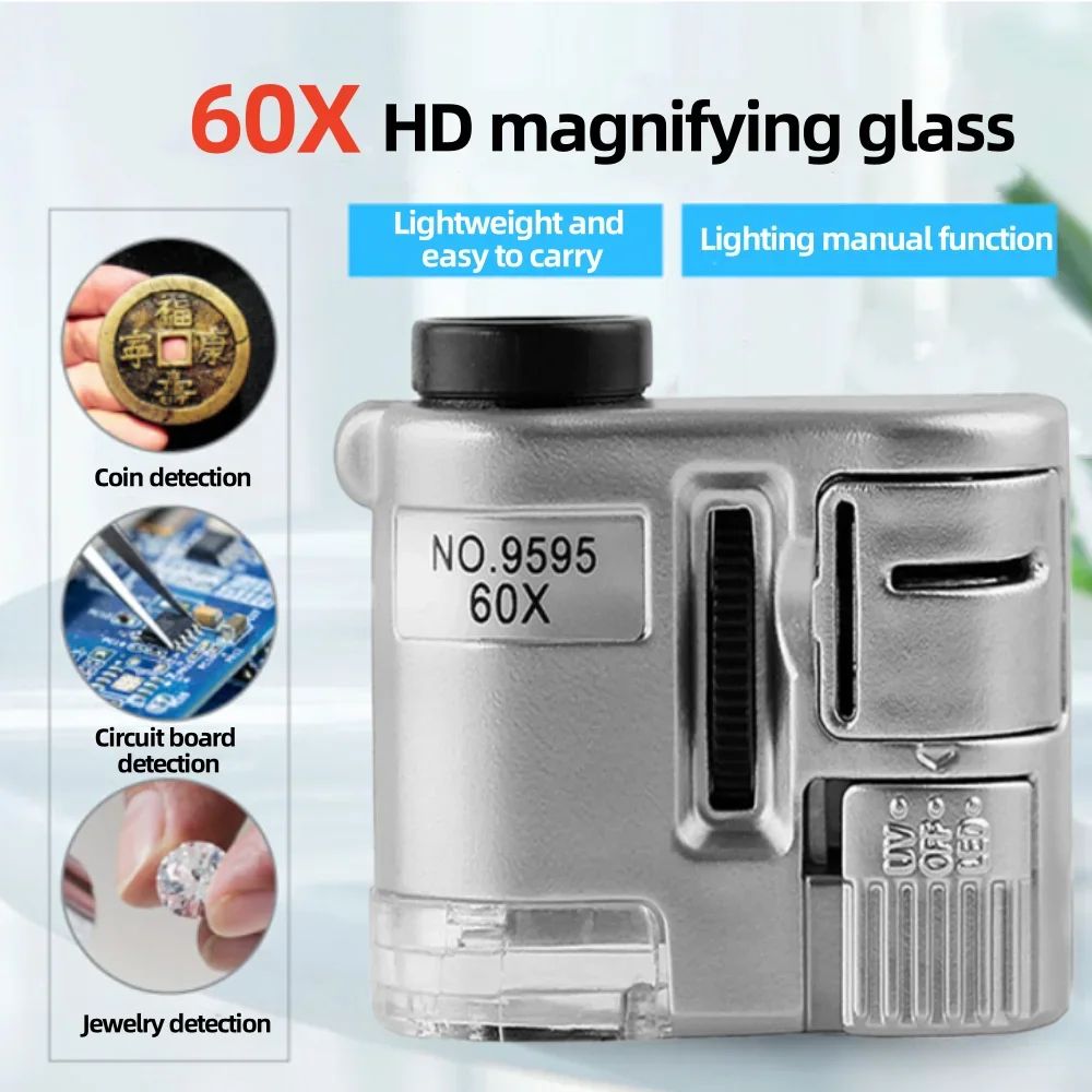 60X Pocket Jeweler Loupe with LED & UV Light – Mini Handheld Magnifying Glass for Coins, Gems & Detail Inspection