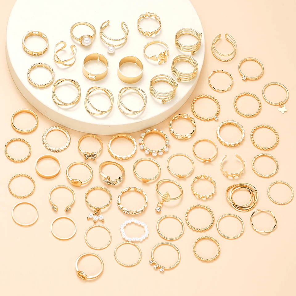 EternaCharm Vintage Ring Set Gold Plated Heart Snake Butterfly Rings