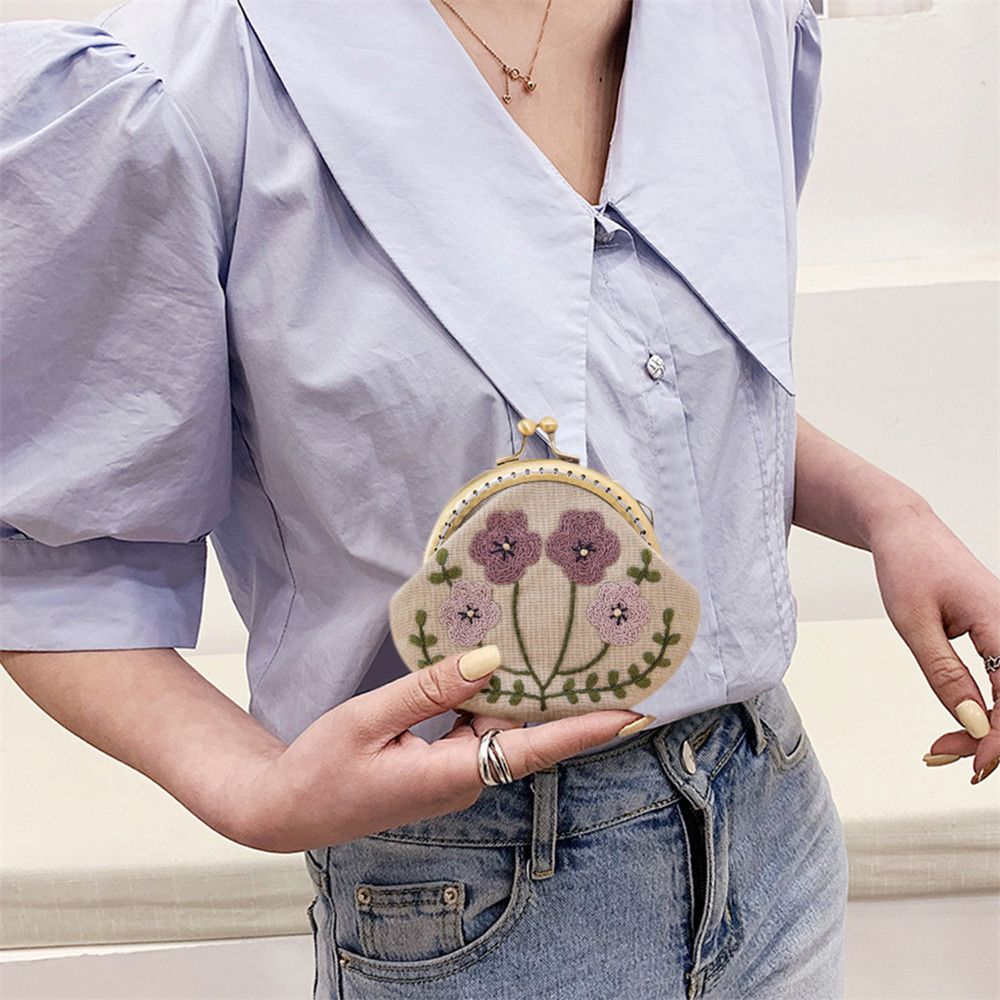 Flowers Bird Embroidered Coin Purse Wallet, Mobile Phone Bags Kit, Handmade DIY Clutch Bag