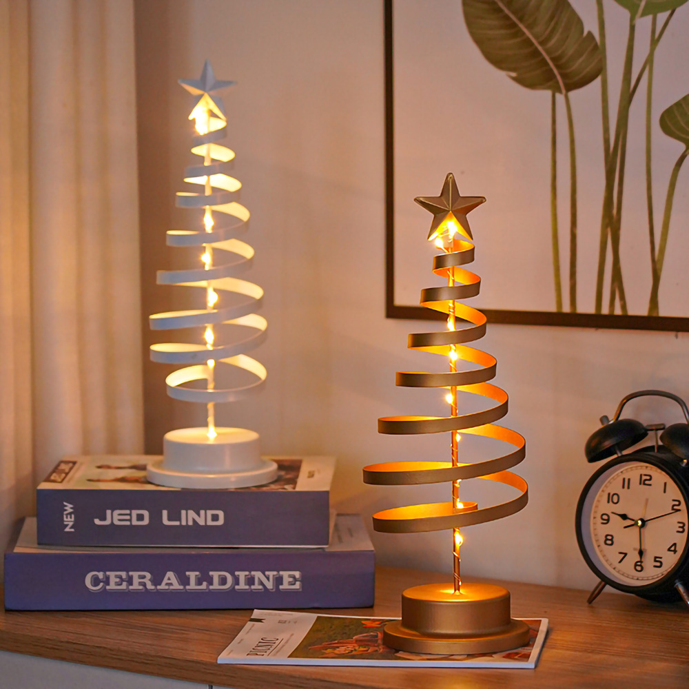 Holiday Tree Lighting, Creatively Christmas Lights Tree Fairy Lamp, Metal Spiral Star Night Lamp for Living Room