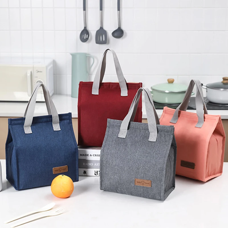 Multifunctional Lunch Bag Thermal Insulation Lunch Box, Kid School Picnic Food Pouch, Solid Color Storage Handbag