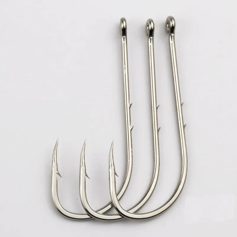 50 Piece Long Shank Fishing Hook Set High Carbon Steel Barbed Hooks with Storage Box
