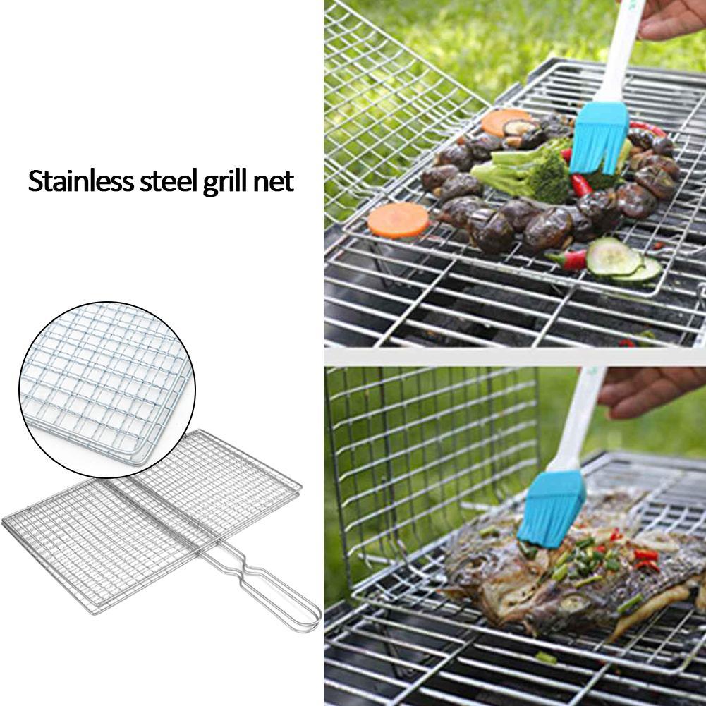 Barbecue Grilling Basket, BBQ Net, Steak Meat, Fish Net, Vegetable, Silver Iron Mesh Clamp
