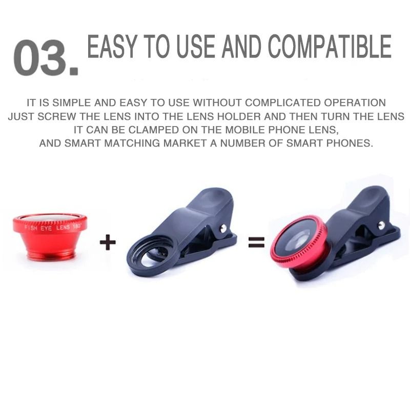 3 in 1 Phone Camera Lens Kit Fisheye Wide Angle and Macro with Clip
