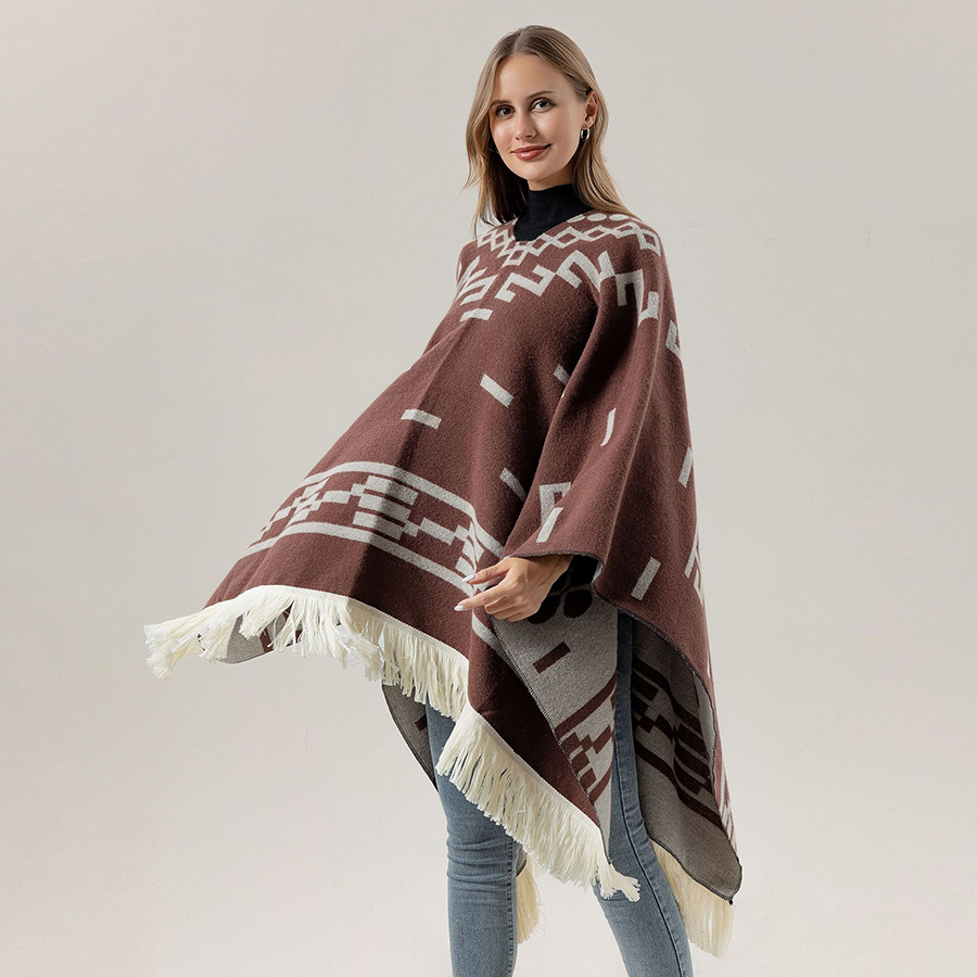 Unisex Cool Fashion Cowboy West Style Pullover Cape, Soft Acrylic Cashmere Poncho, Long Wrap Cloak Overcoat, All Season