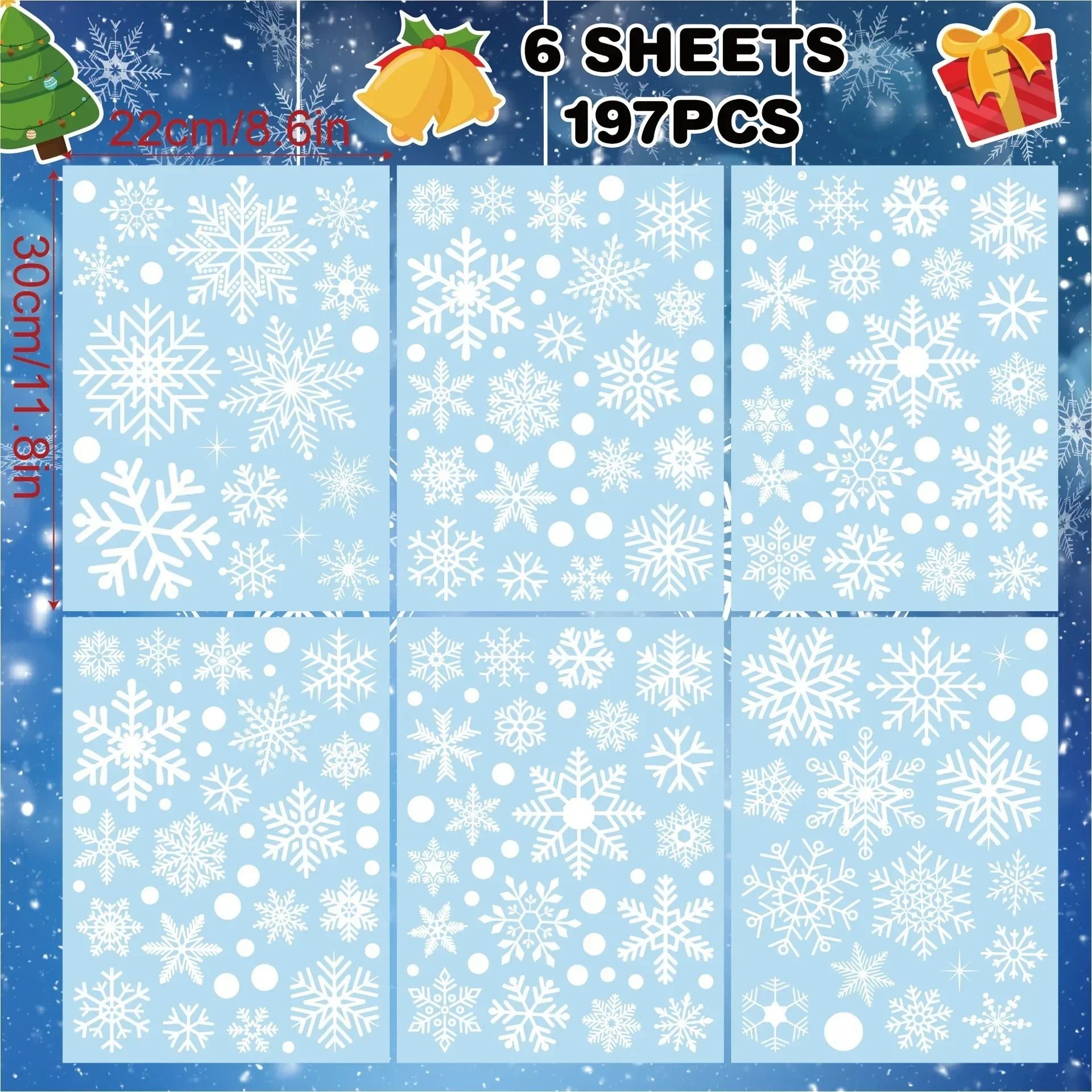 2026 Winter Wonderland Snowflake Window Decals | White Christmas Wall Sticker Set