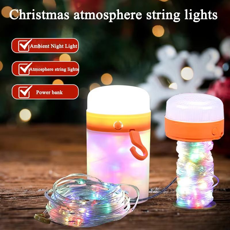 3-in-1 Rechargeable Camping String Lights Power Bank Tape Measure Lantern