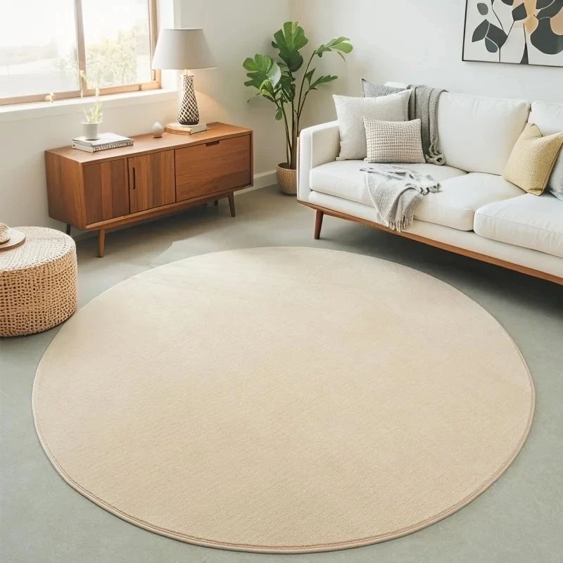 Round Coral Velvet Rug Soft Modern Living Room and Kids Carpet